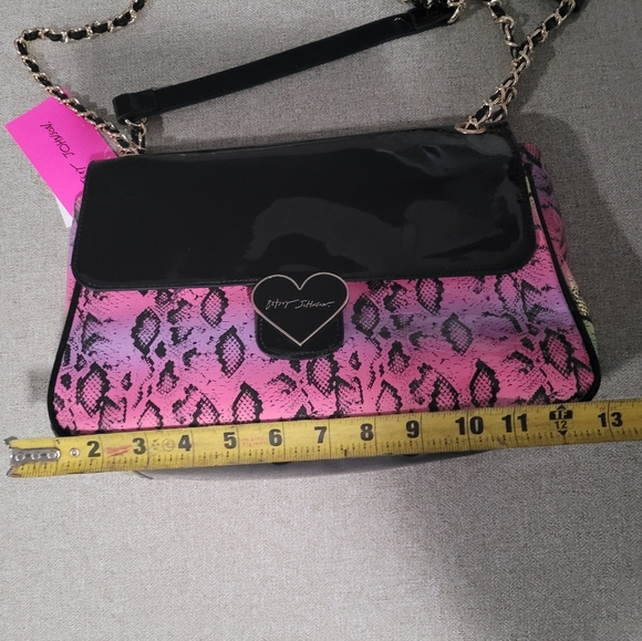 NWT Betsey Johnson flap purse/bag black with rainbow snakeskin - Picture 8 of 12